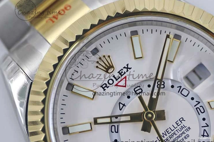 YG Asian SS Dial Edition Sky-Dweller Best 23J to 904L 1:1 Noob White on Bracelet 9001 SS YG 0301